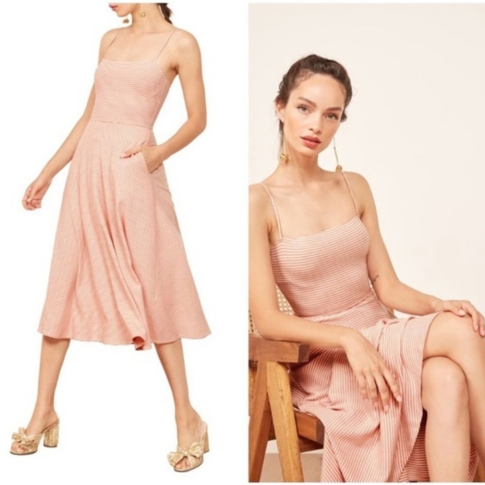 Reformation Bettie Blush Pink Striped Midi Dress